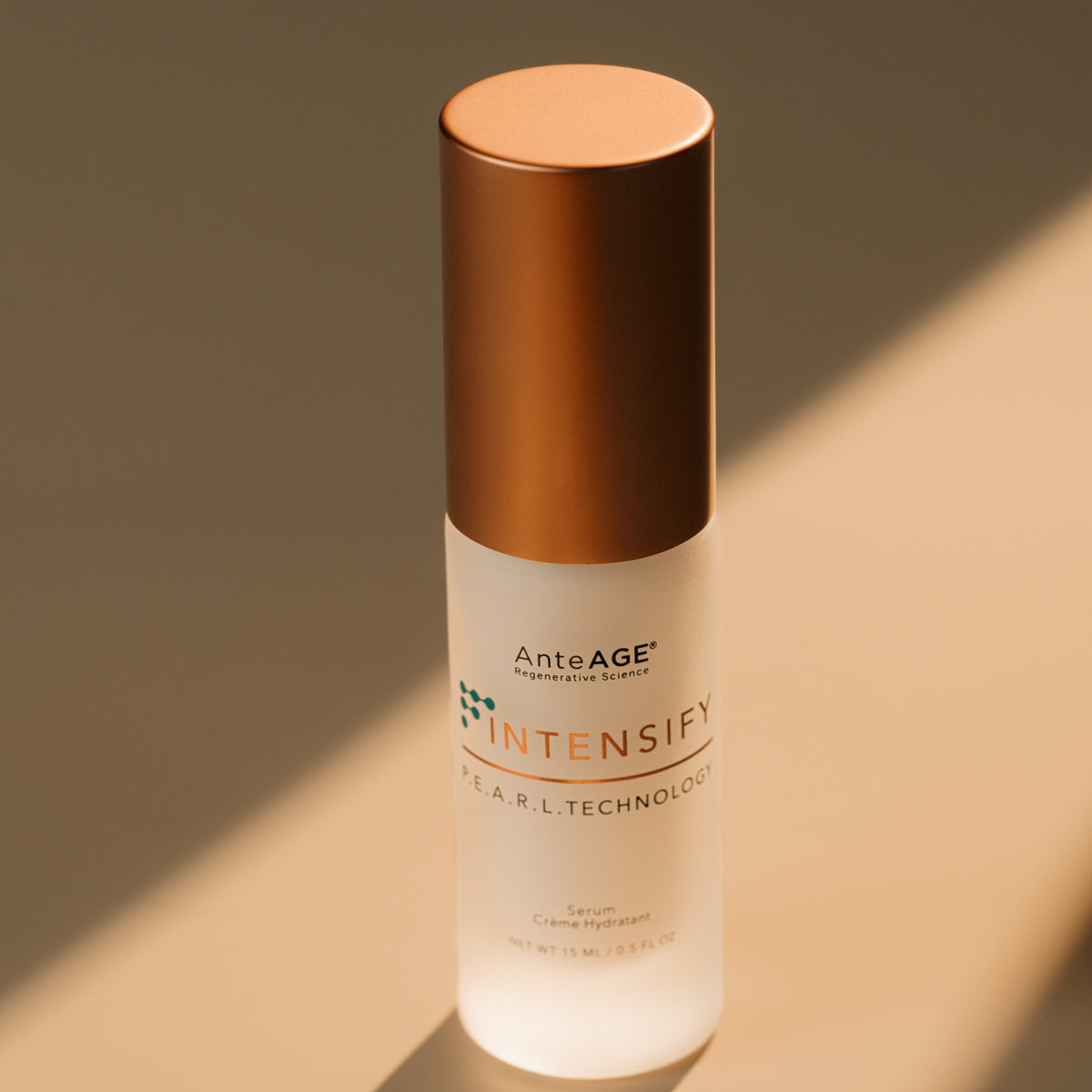AnteAGE MD Intensify Serum 15 mL bottle with copper cap, P.E.A.R.L. Technology