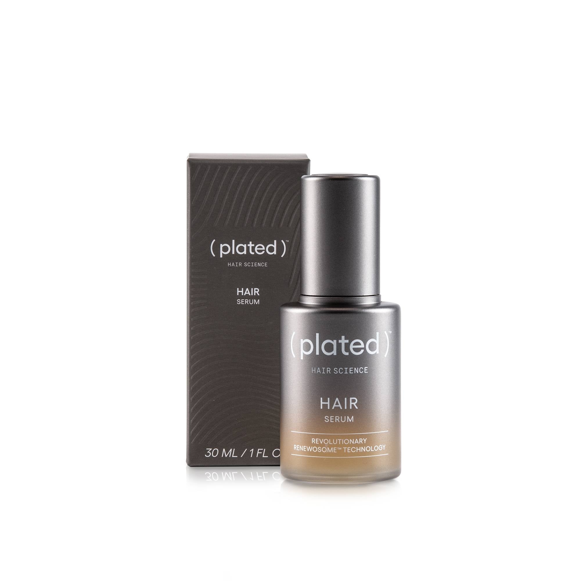 ( plated ) Hair Science HAIR Serum 30 mL bottle and packaging, platelet-derived exosome hair serum available in Canada at WeDoSkin