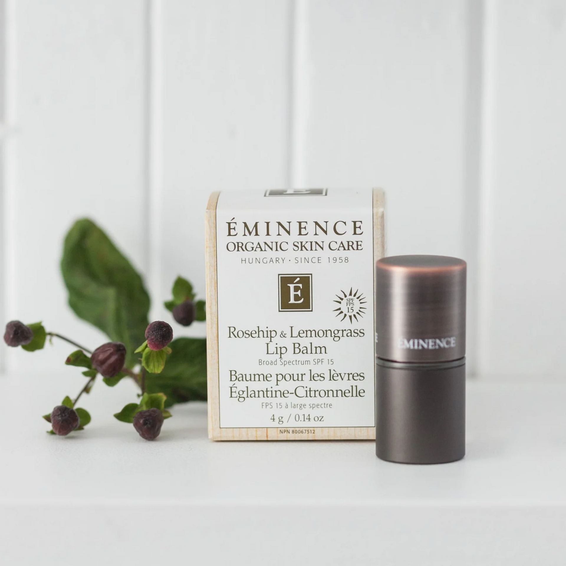 Baume à lèvres Eminence Rose Hip & Lemongrass SPF 15