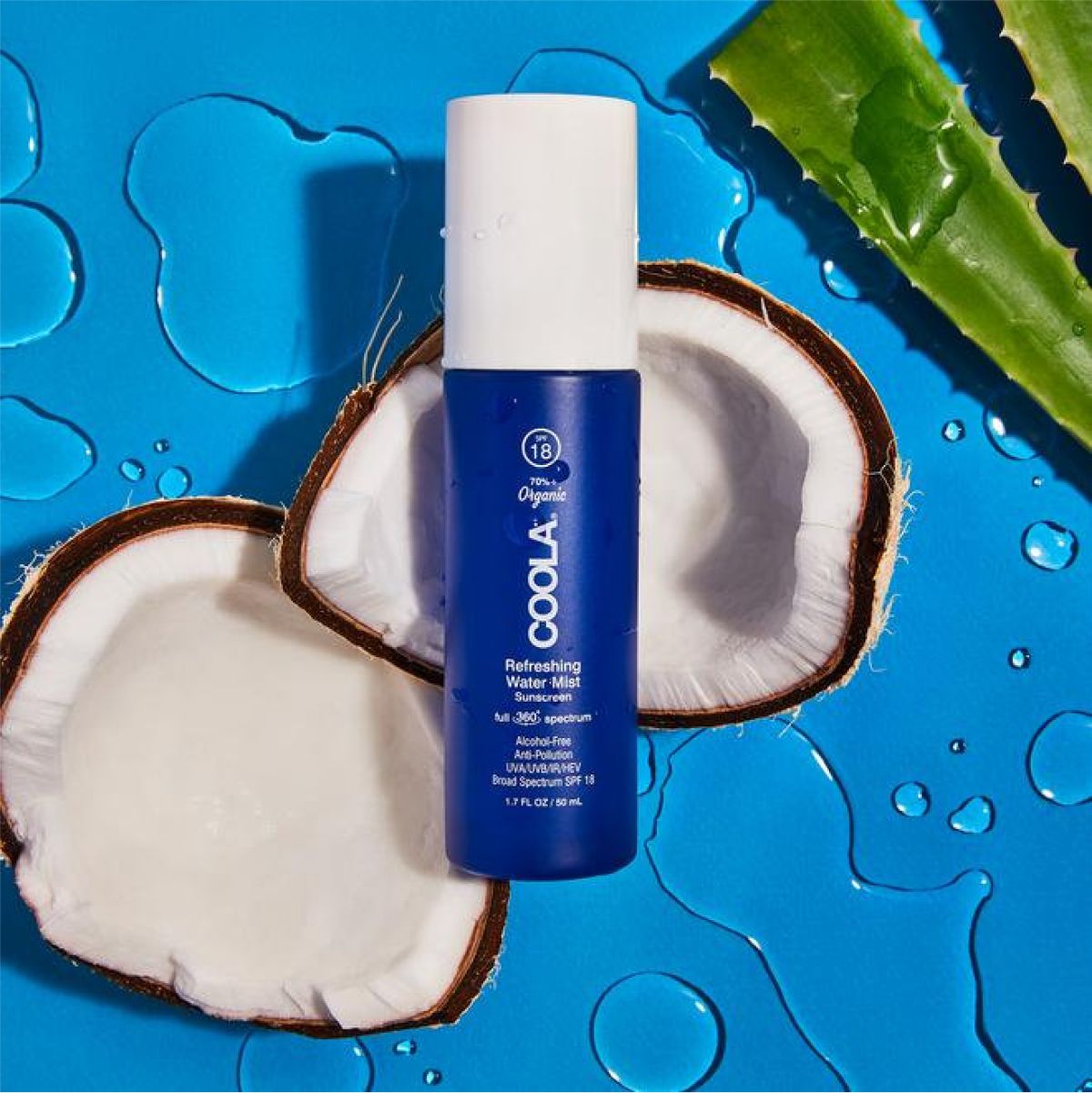 Brume d’eau rafraîchissante COOLA à 360° à spectre complet FPS 18